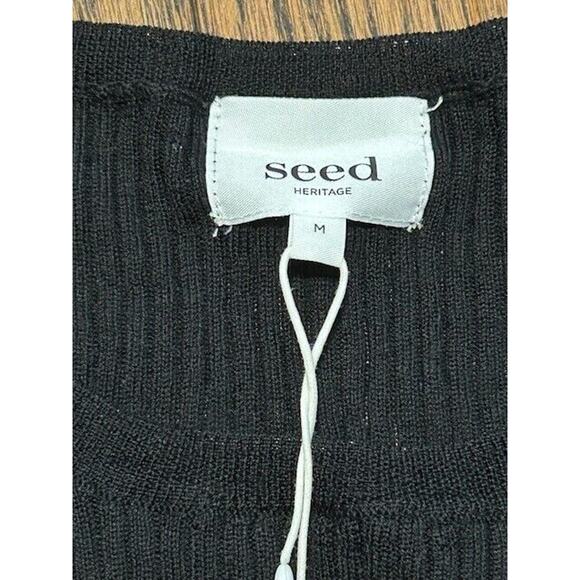 Seed Heritage Sweater Ribbed Knit Merino Wool Asymmetric Tunic Black Medium NEW - Picture 5 of 8
